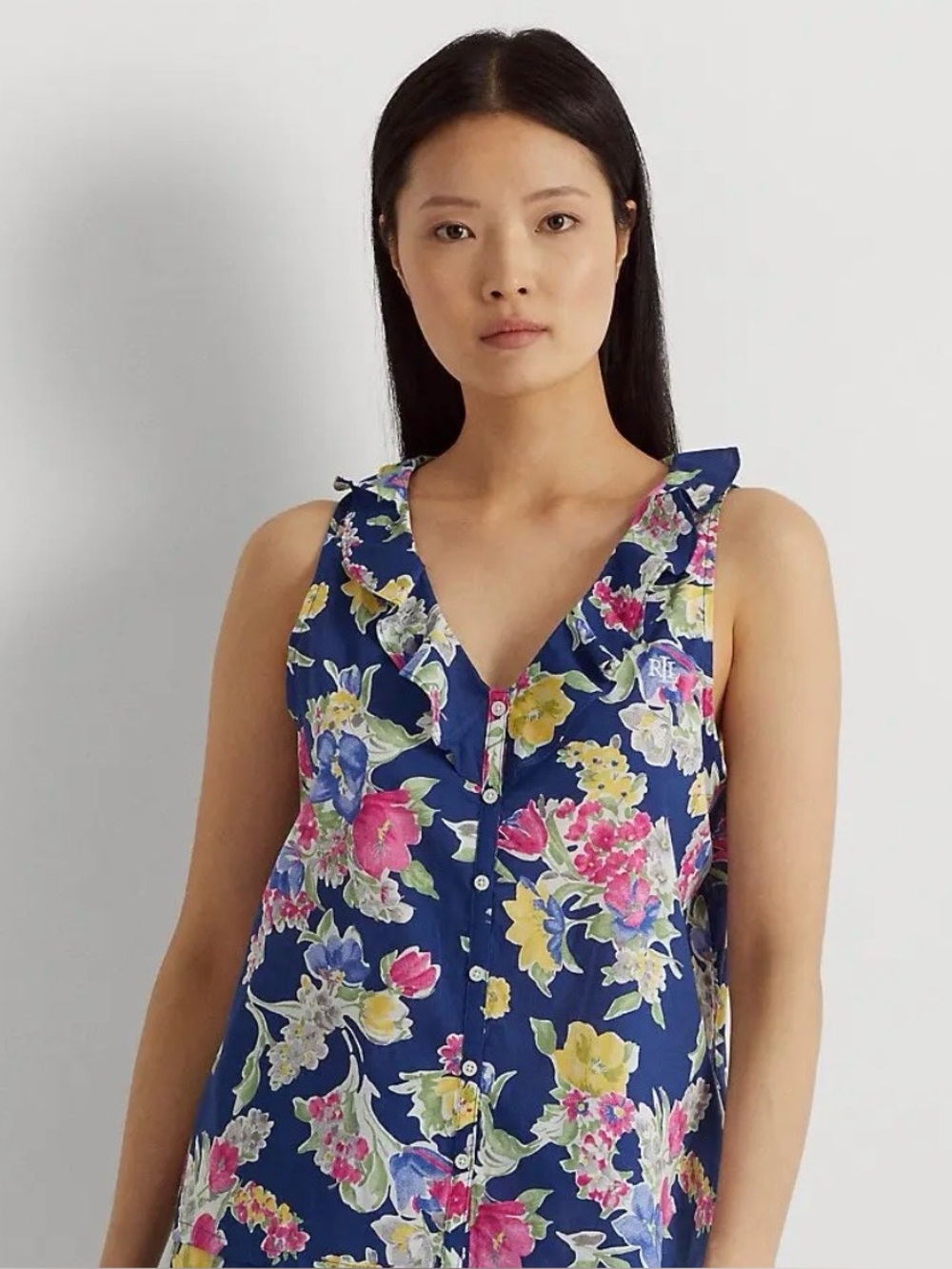 Ralph Lauren Sz S Blue Ruffled Top Soft Feminine Preppy Summer Garden Party Chic